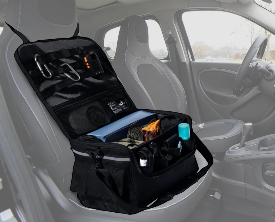 Team Ellis Patrol Bag mounted on vehicle seat