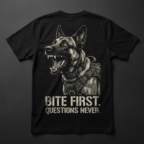 Bite First Questions Never K9 war-dog tee