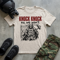 Knock Knock tee, tactical dark art graphic