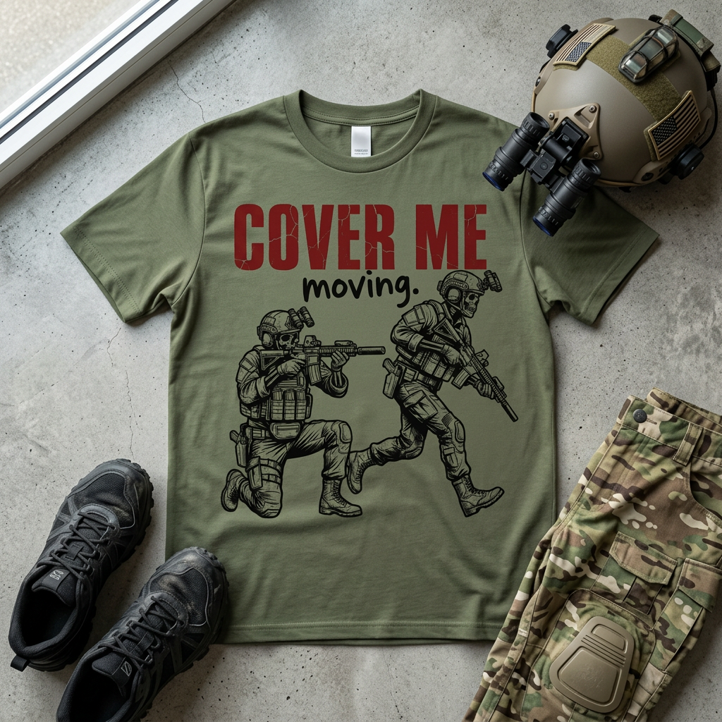 Cover Me tee, tactical dark art graphic