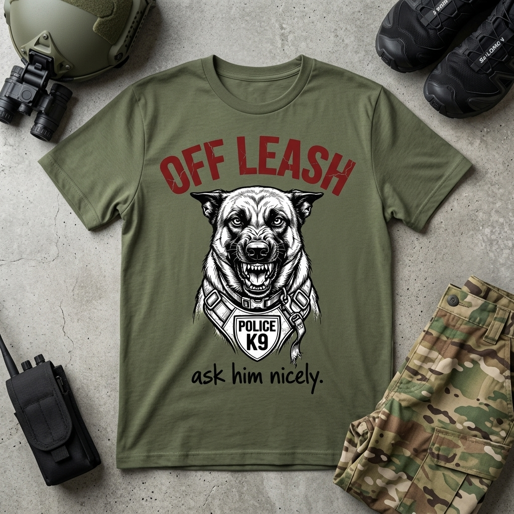 Off Leash tee, police K9 graphic